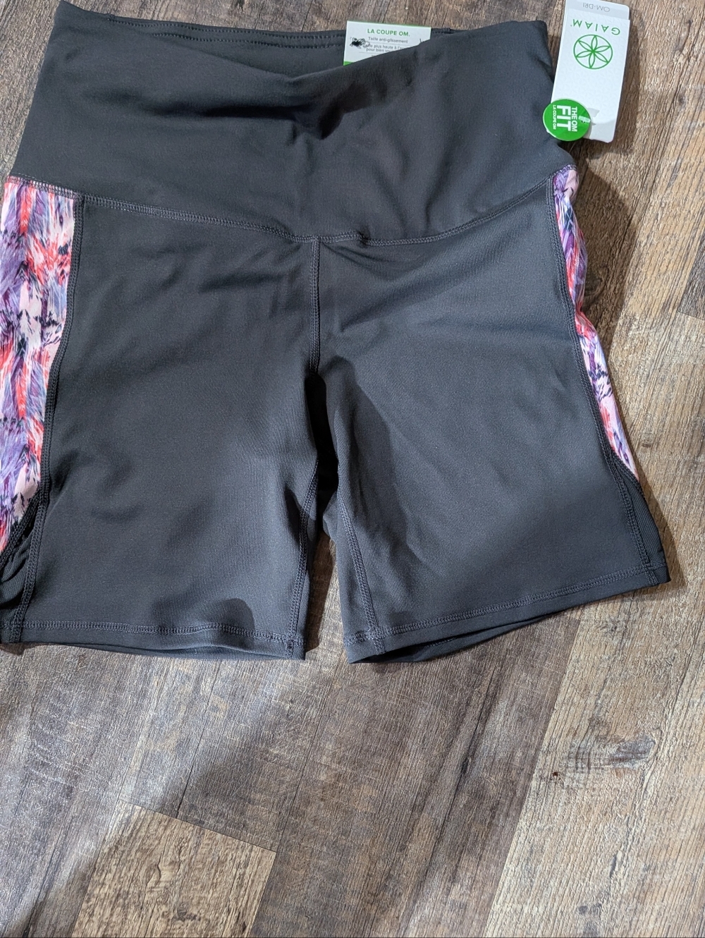 GAIAM Black Bike Shorts with Pink Patterned Side Panels